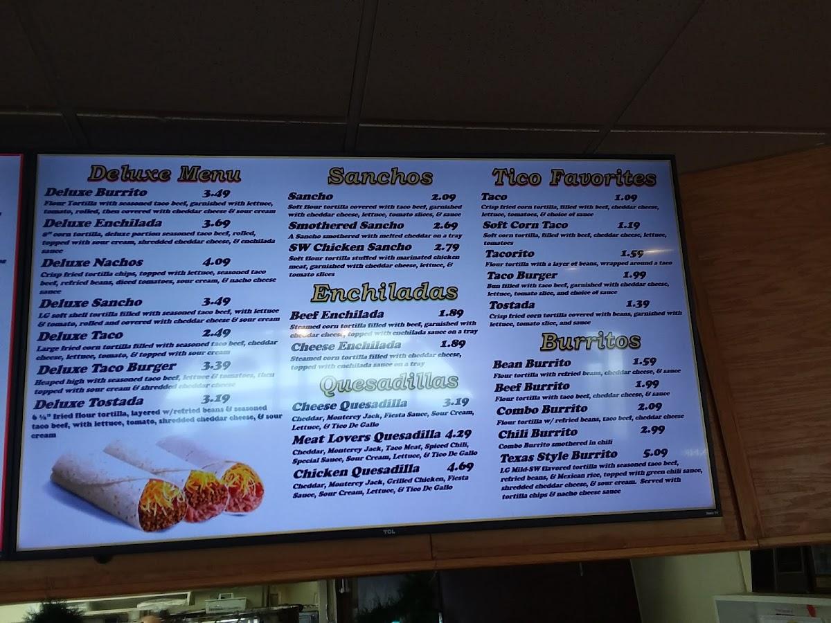 Menu at Taco Tico restaurant, Mason City, 4th St SW