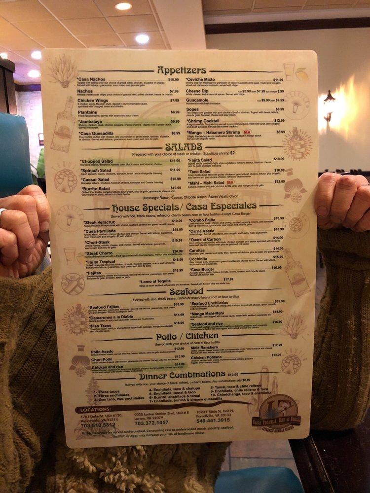 Menu at Casa Tequila Bar & Grill, Purcellville