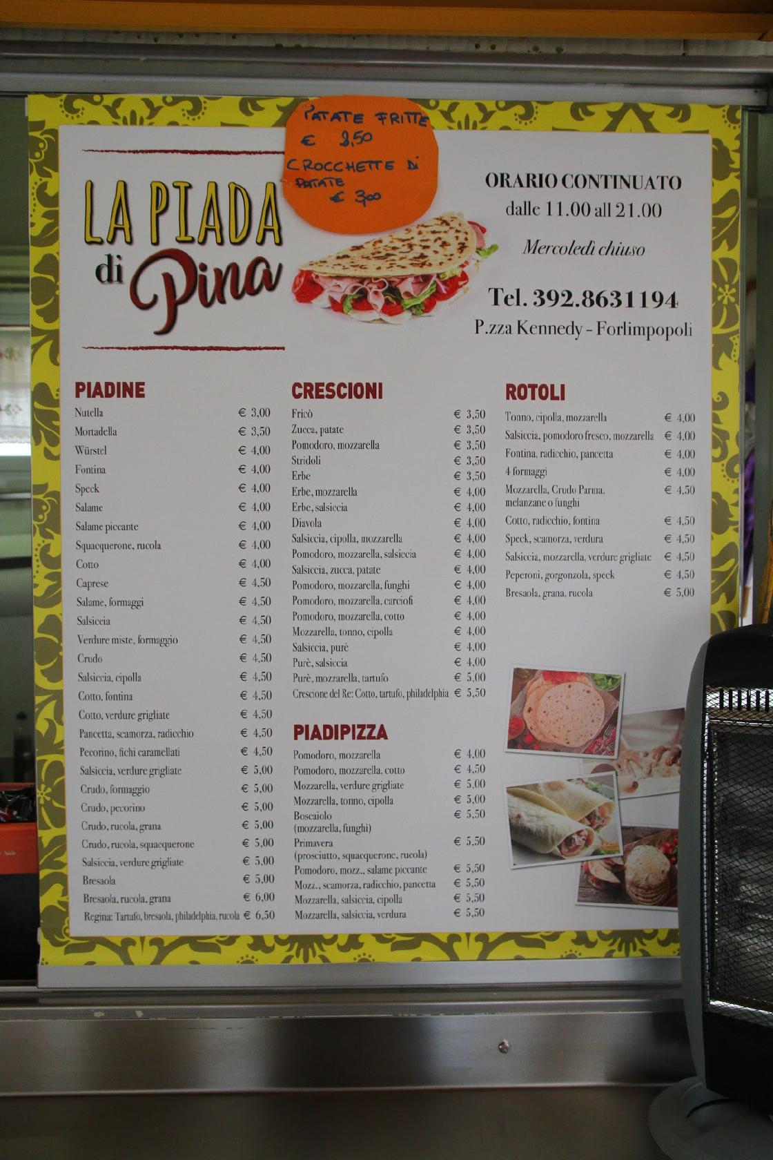 Menu Da La Piada Di Pina Ristorante Forlimpopoli