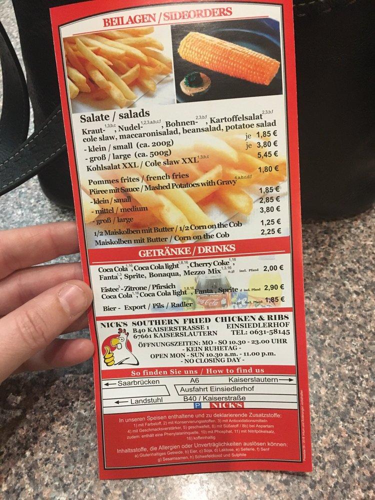 Speisekarte von Nick's Southern Fried Chicken & Ribs fast Food