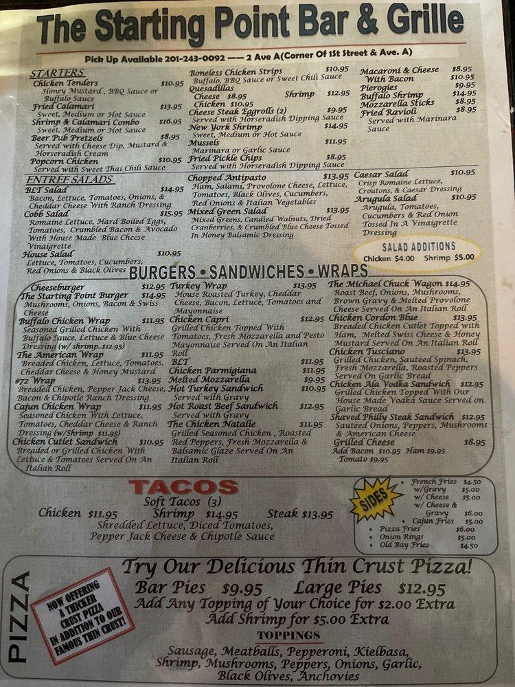 Menu at Starting Point Bar & Grill, Bayonne