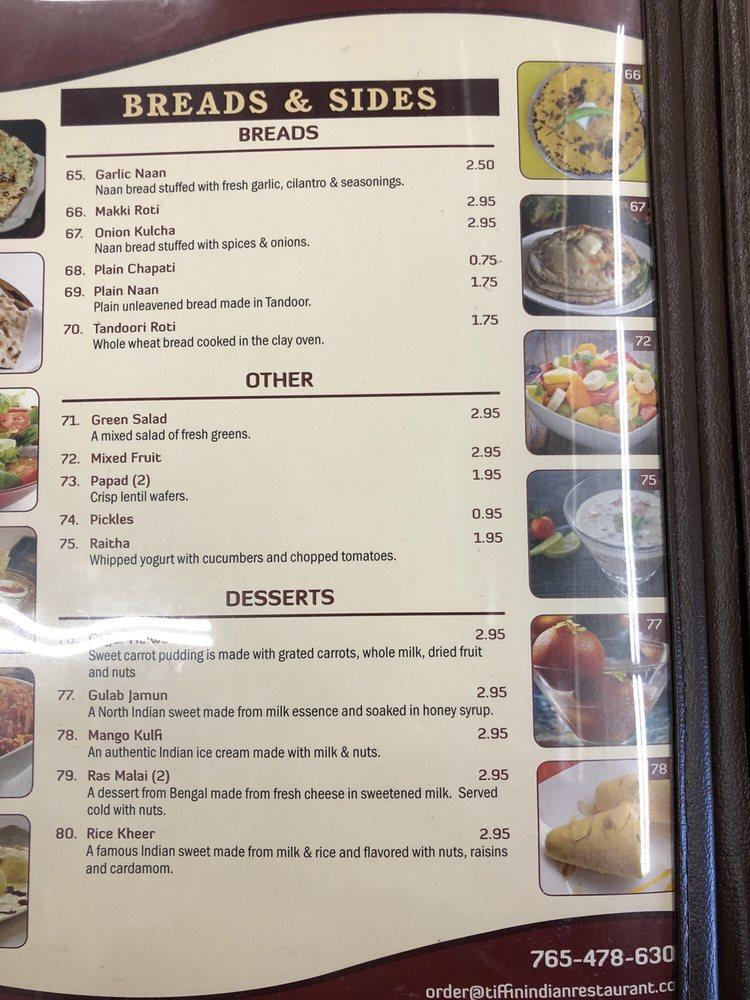 Menu at Tiffin Indian/American Restaurant & Bar, USA