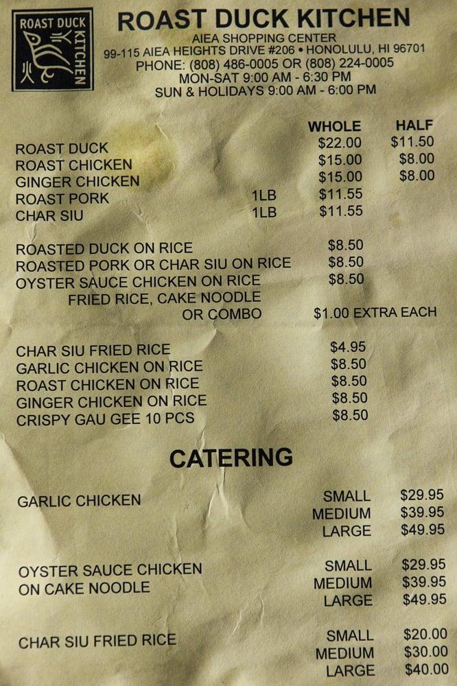 Menu at Roast Duck Kitchen Inc BBQ, Aiea
