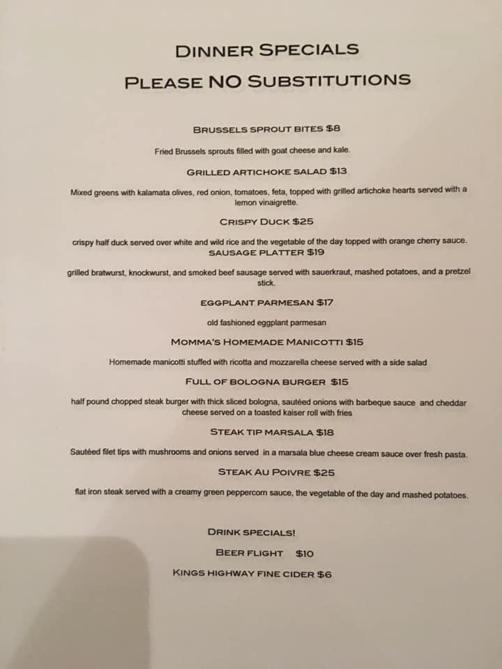 Menu at Beacon Falls Cafe, Beacon