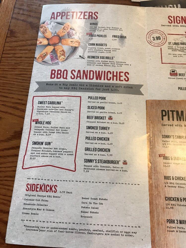 Menu at Sonny's BBQ, Clewiston
