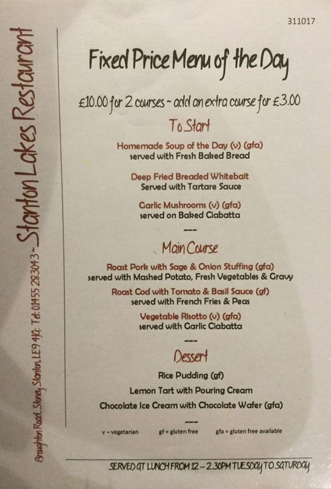 Menu at Stanton Lakes restaurant, Stoney Stanton