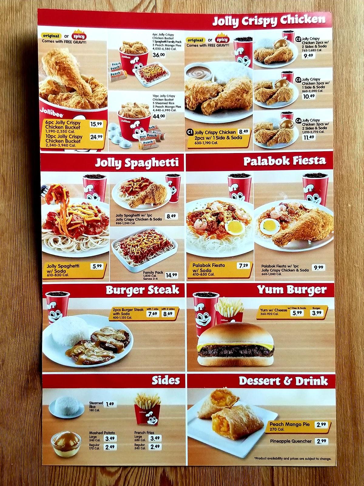 Menu at Jollibee fast food, Toronto, Yonge St