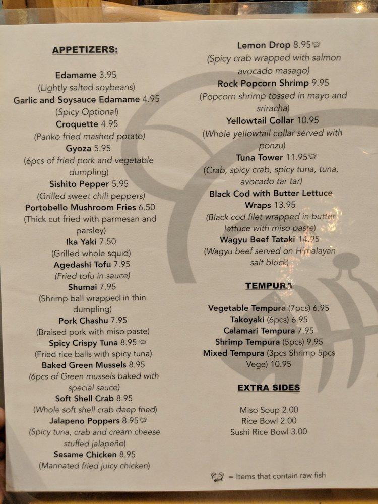 Menu at Sushi Bear restaurant, Tustin