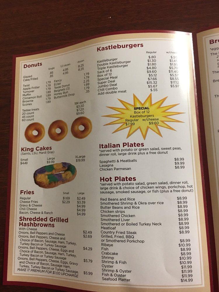 Menu at Tastee Donuts restaurant, Kenner, Loyola Dr 2