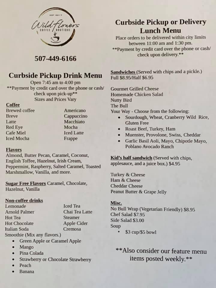 Menu at WildFlowers Coffee Boutique pub & bar, Luverne