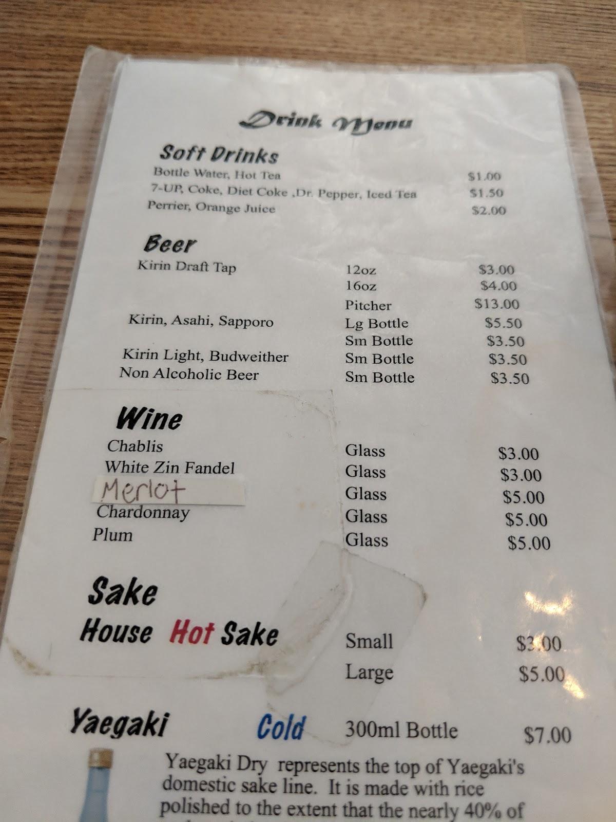 Menu at Full Moon Sushi restaurant, San Clemente