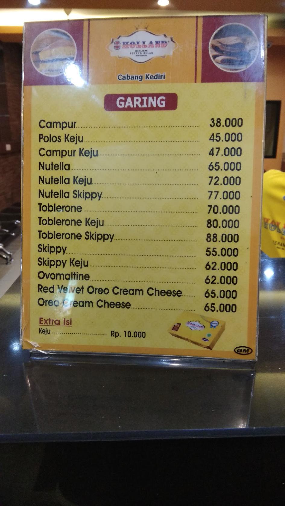 Menu At Martabak And Terang Bulan Holland Pangsud Cafe Kediri Jl