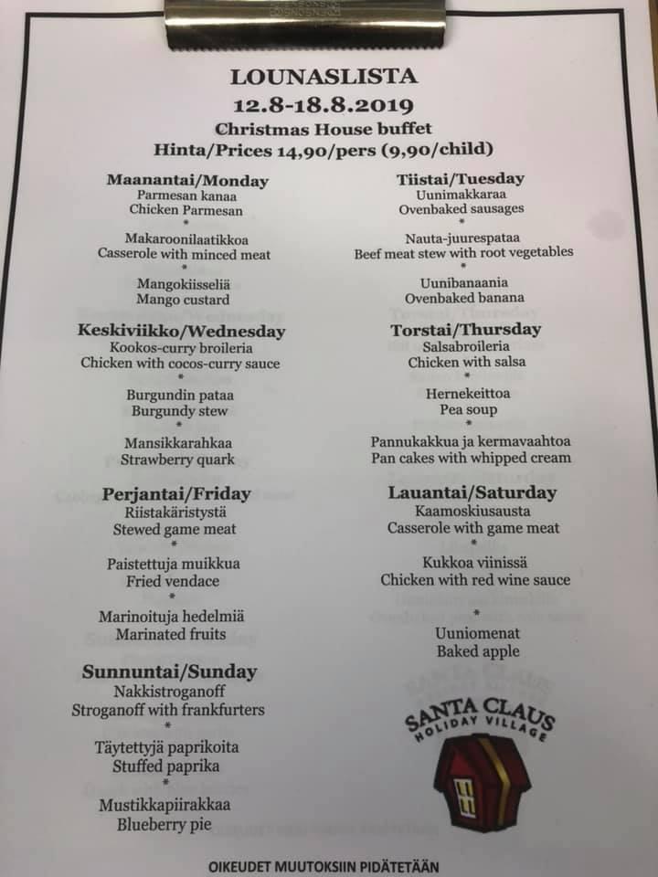 Menu at Santa's Restaurant (Christmas House Restaurant & Coffee Bar
