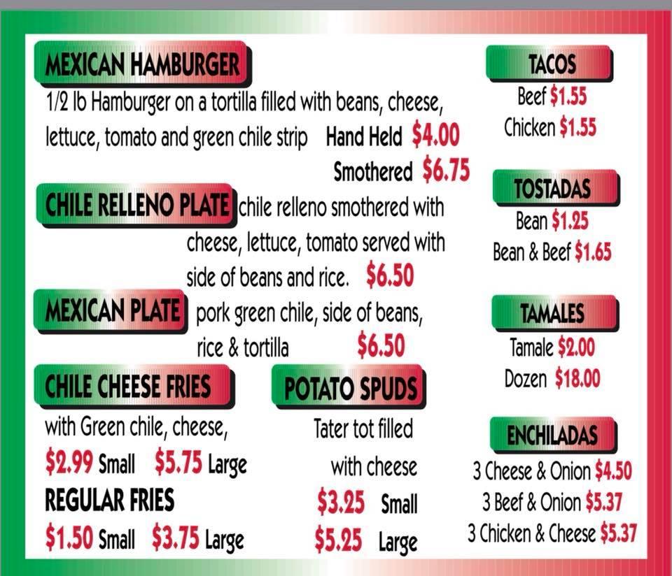 Menu at Gomez Burritos restaurant, Denver, Washington St