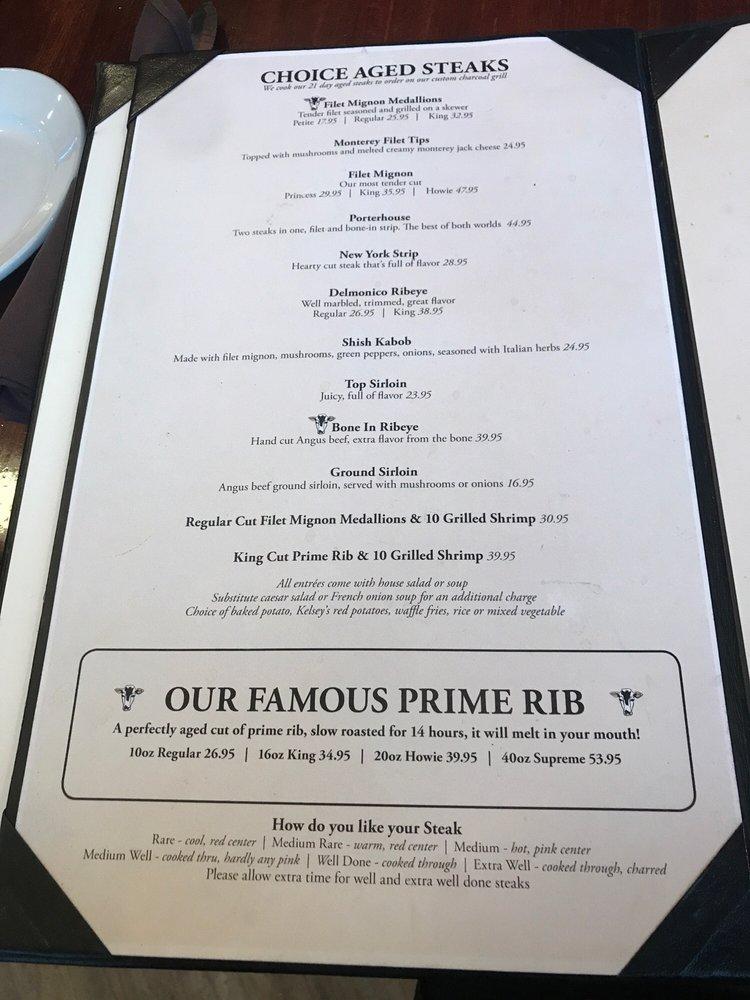 Menu at Kelsey's Steak & Seafood steakhouse, Valparaiso