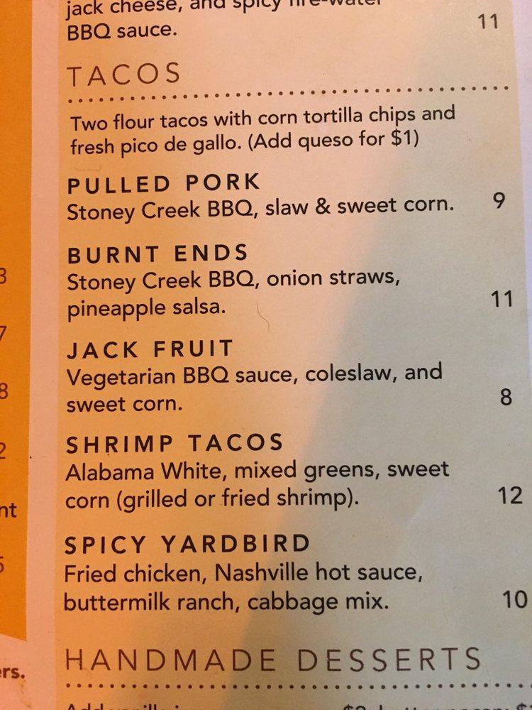 Menu at Southern Craft BBQ, Johnson City