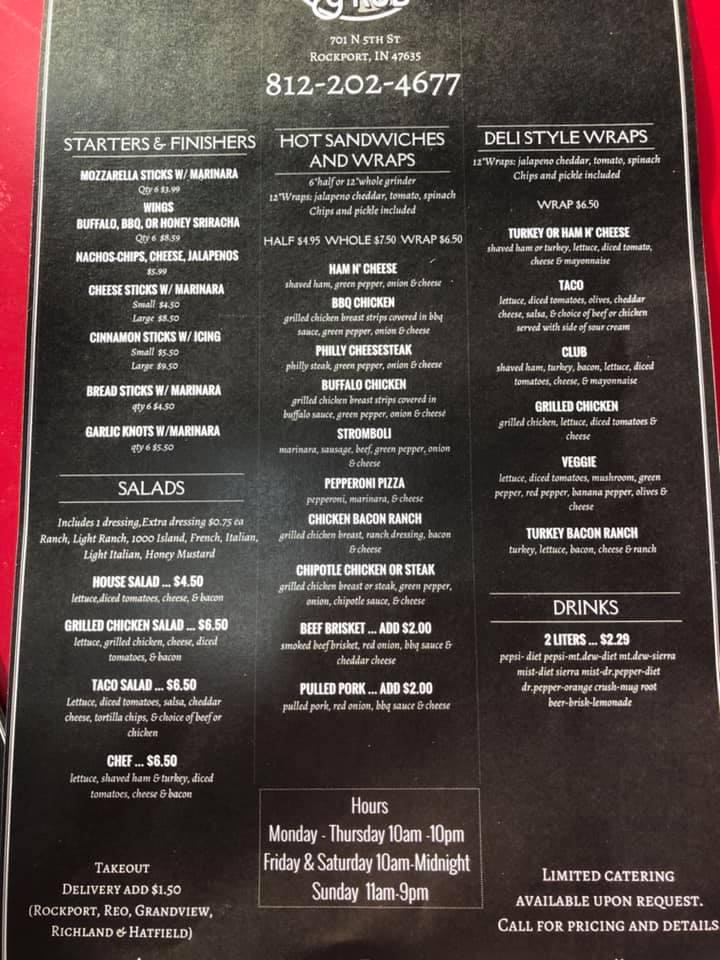 Menu at Brothers Grub pizzeria, Rockport