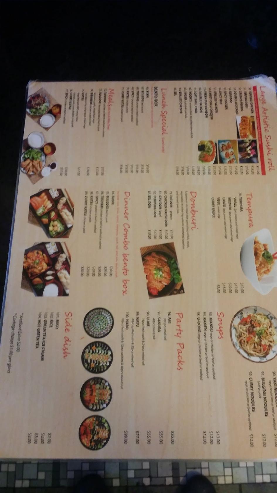 Menu at Moon Sushi restaurant, Woonona