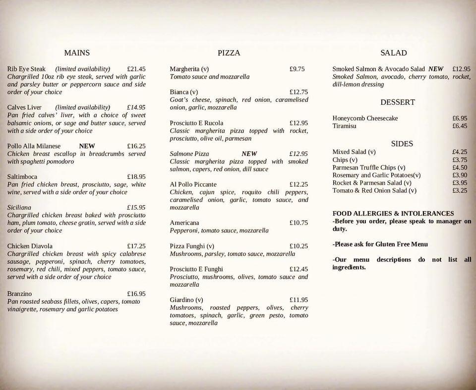 5 sensi restaurant menu