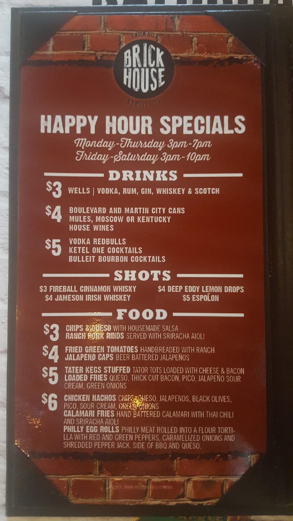 Menu at Brick House KC pub & bar, Kansas City