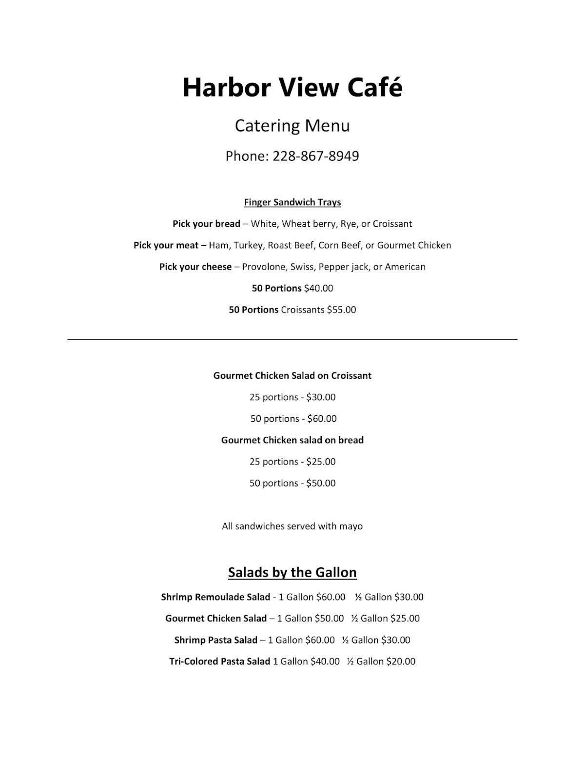 Menu at Harbor View Cafe, Long Beach, 504 Jeff Davis Ave