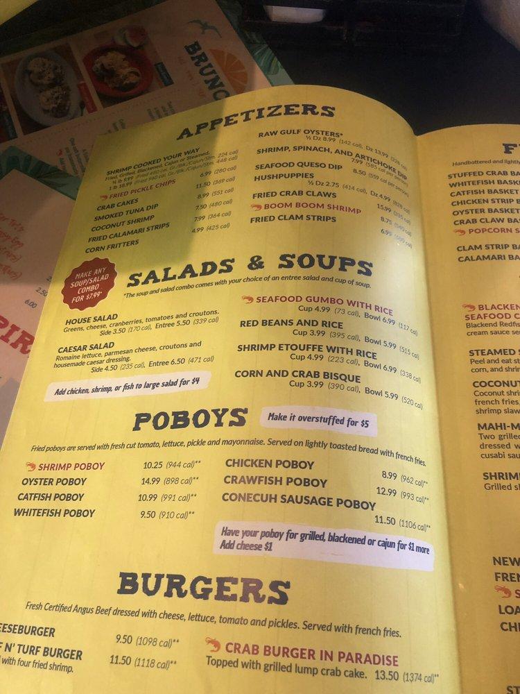 Menu at Shrimp Basket restaurant, Panama City Beach, Front Beach Rd