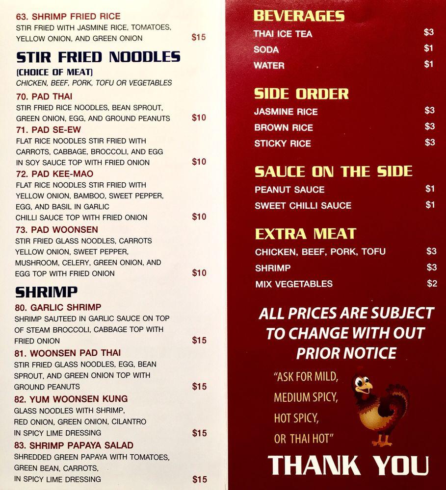 Menu at Thai Express restaurant, Chico, 305 Nord Ave