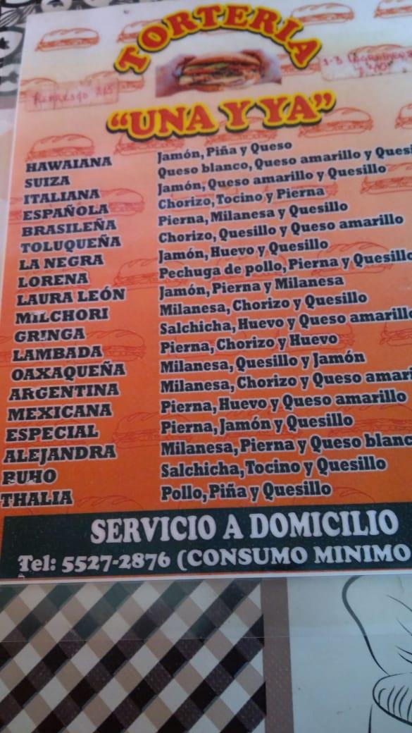 Carta Del Restaurante Tortas Una Y Ya Ciudad Del M Xico