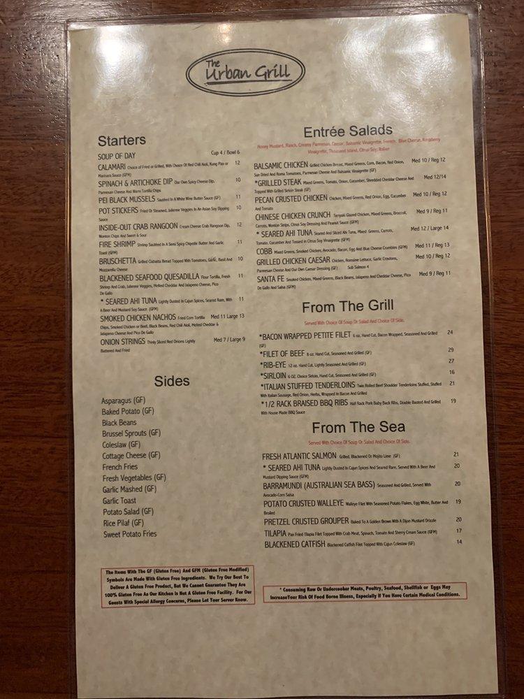 Menu at The Urban Grill restaurant, Urbandale