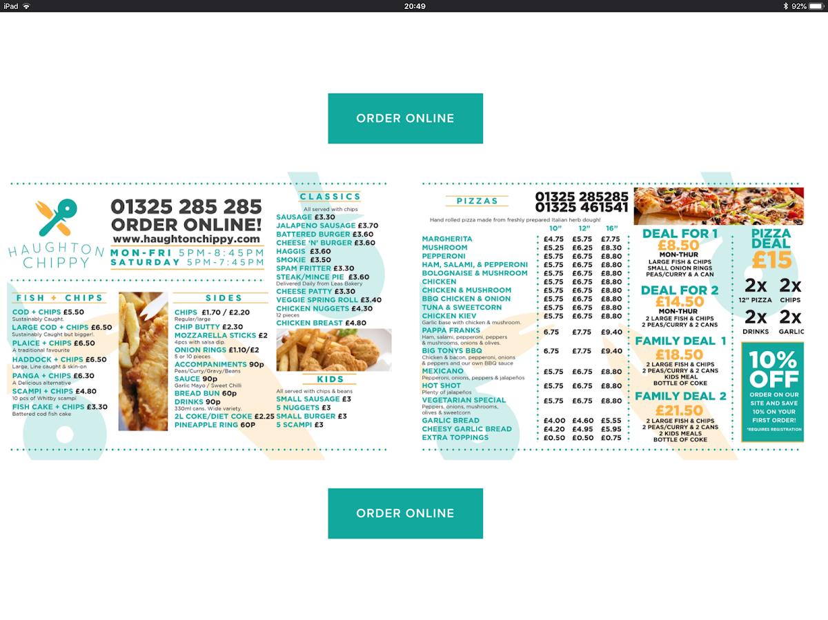 Menu at Haughton Chippy Fish and Chips Home Delivery fast food