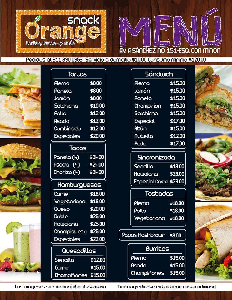 Menu at Snack Ôrange tortas, tacos y mas restaurant, Tepic