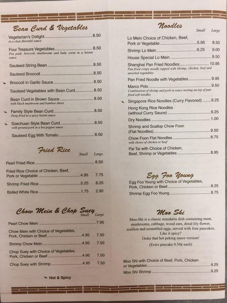 Menu at Pearl Cafe II, Millbury