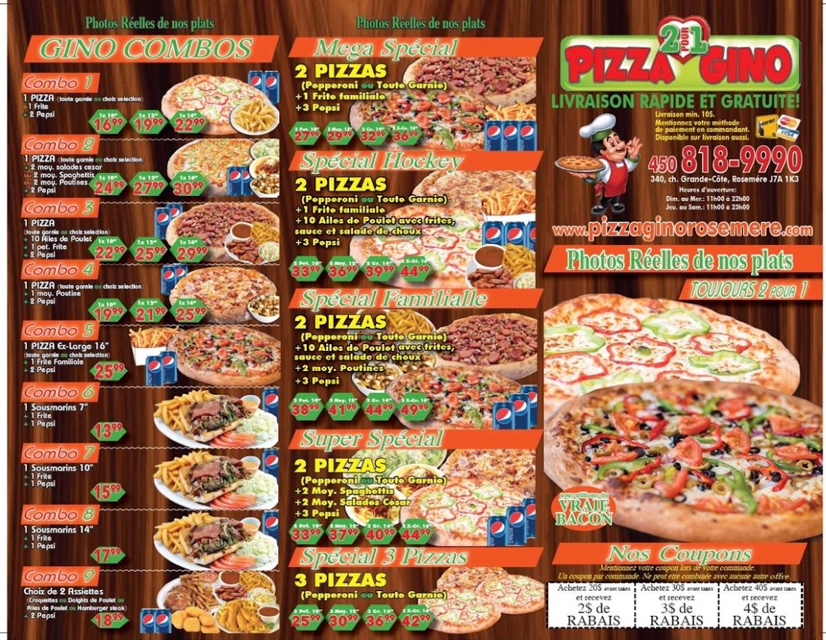 Menu at Pizza Gino Rosemere 2 Pour 1 restaurant, Rosemère