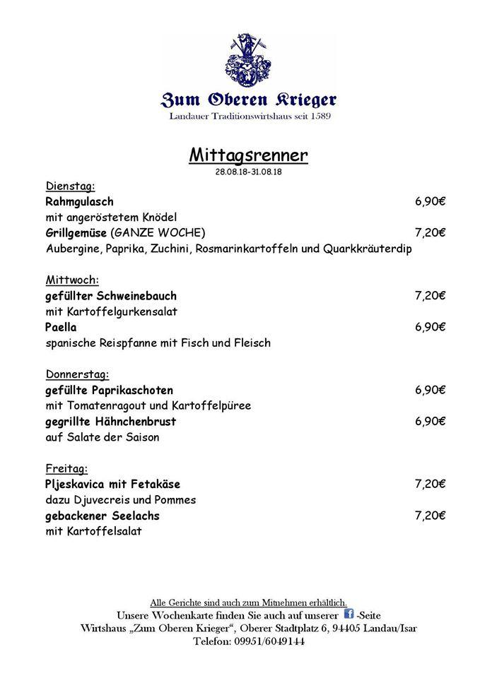 Speisekarte von Gaststätte Zum Oberen Krieger restaurant Landau an der