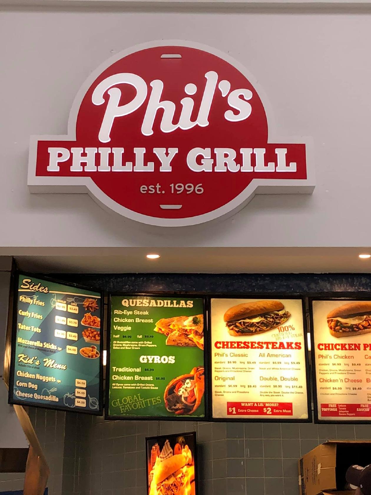 Menu at Phil's Philly Grill restaurant, Cedar Park, Lakeline Mall Dr