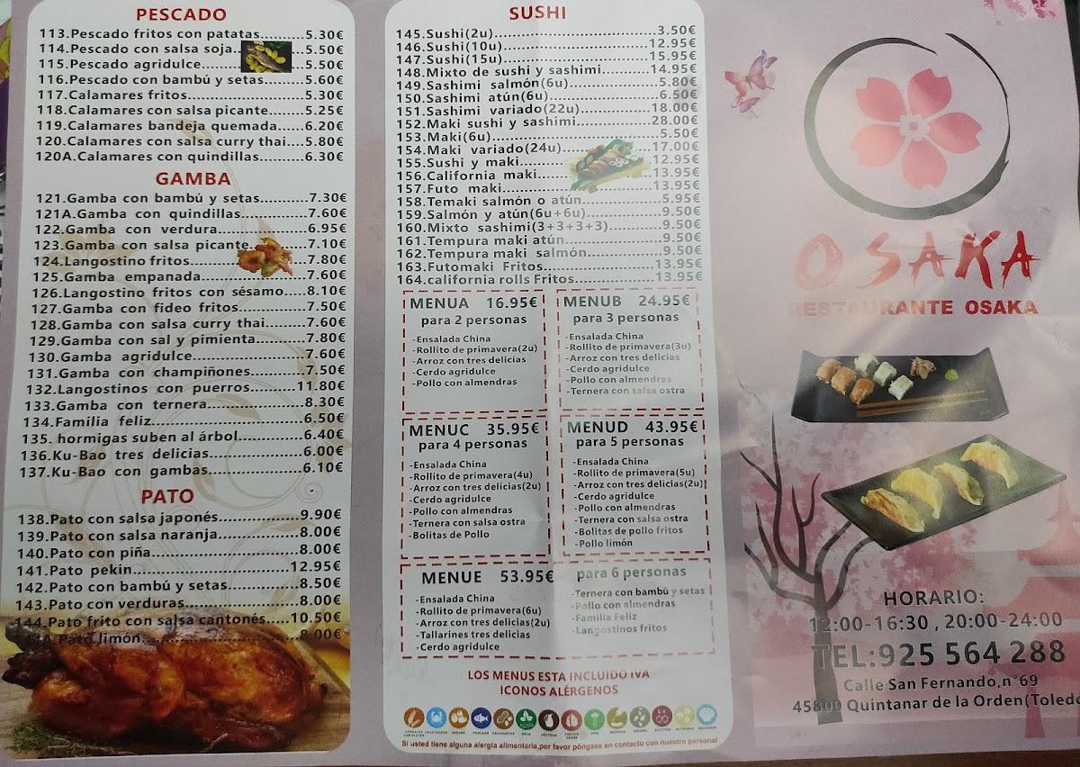 Menu At Restaurante Osaka, Quintanar De La Orden