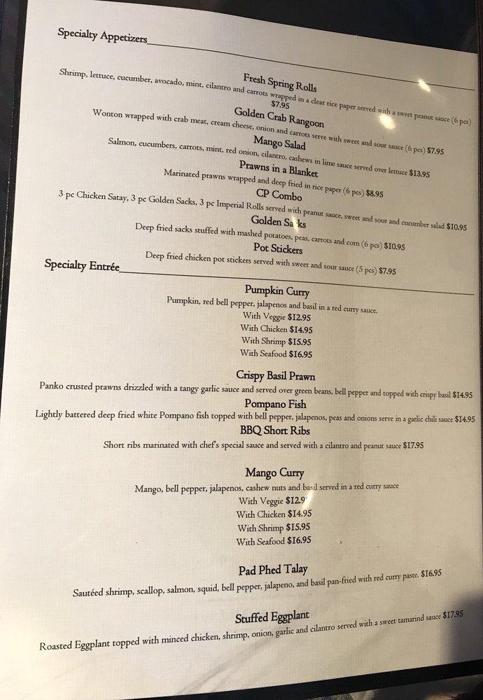 Menu at Chao Praya restaurant, Novato