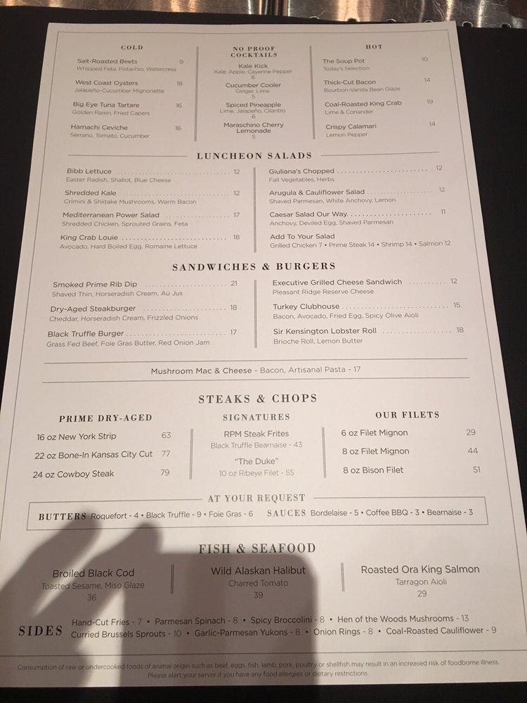Menu at RPM Steak pub & bar, Chicago