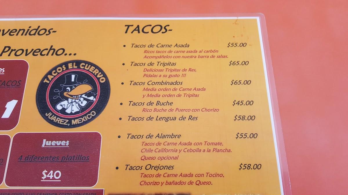 Carta del restaurante Tacos el Cuervo, Ciudad Juarez