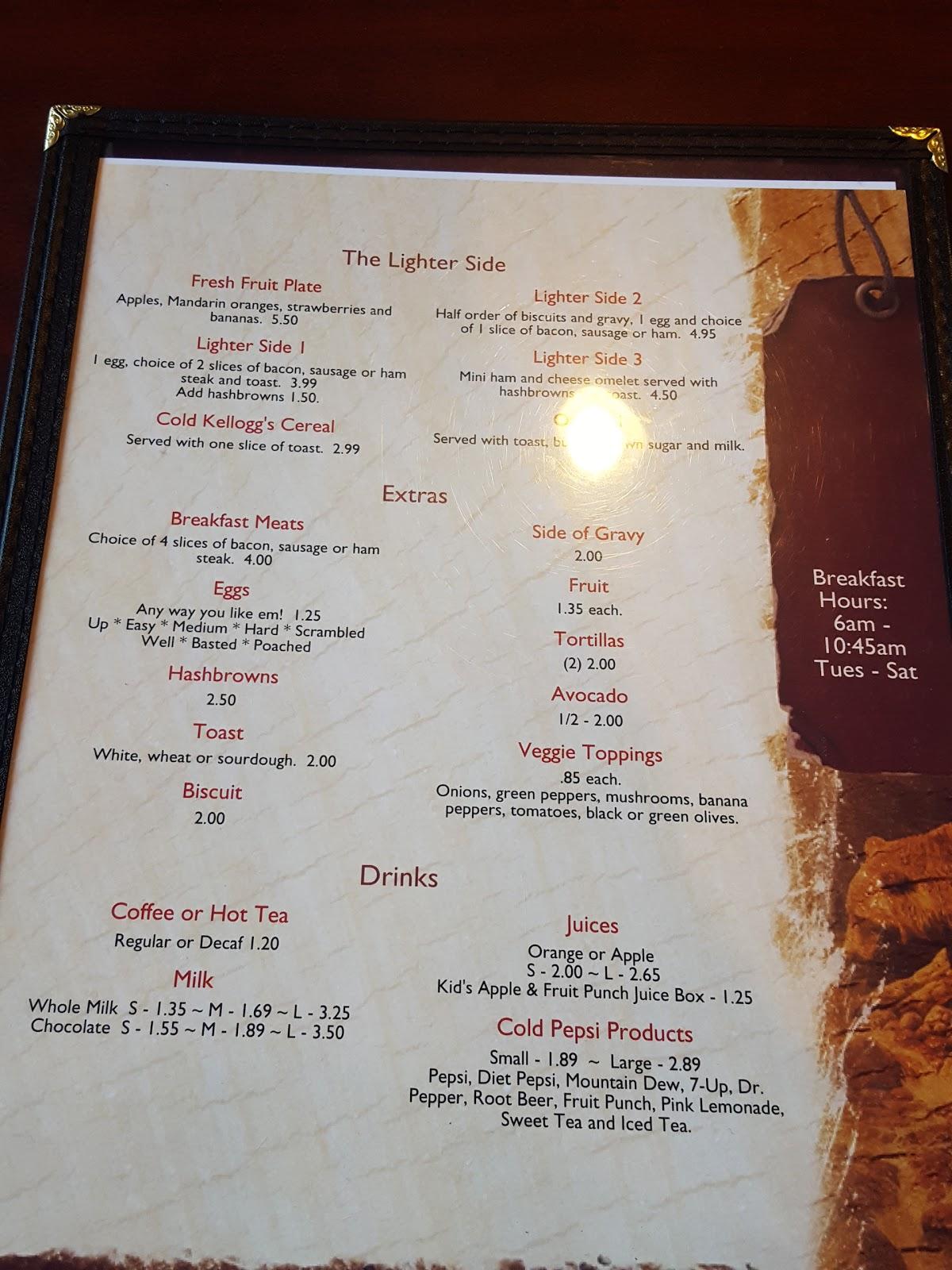 Menu at Hungry Bear Restaurant, Cody