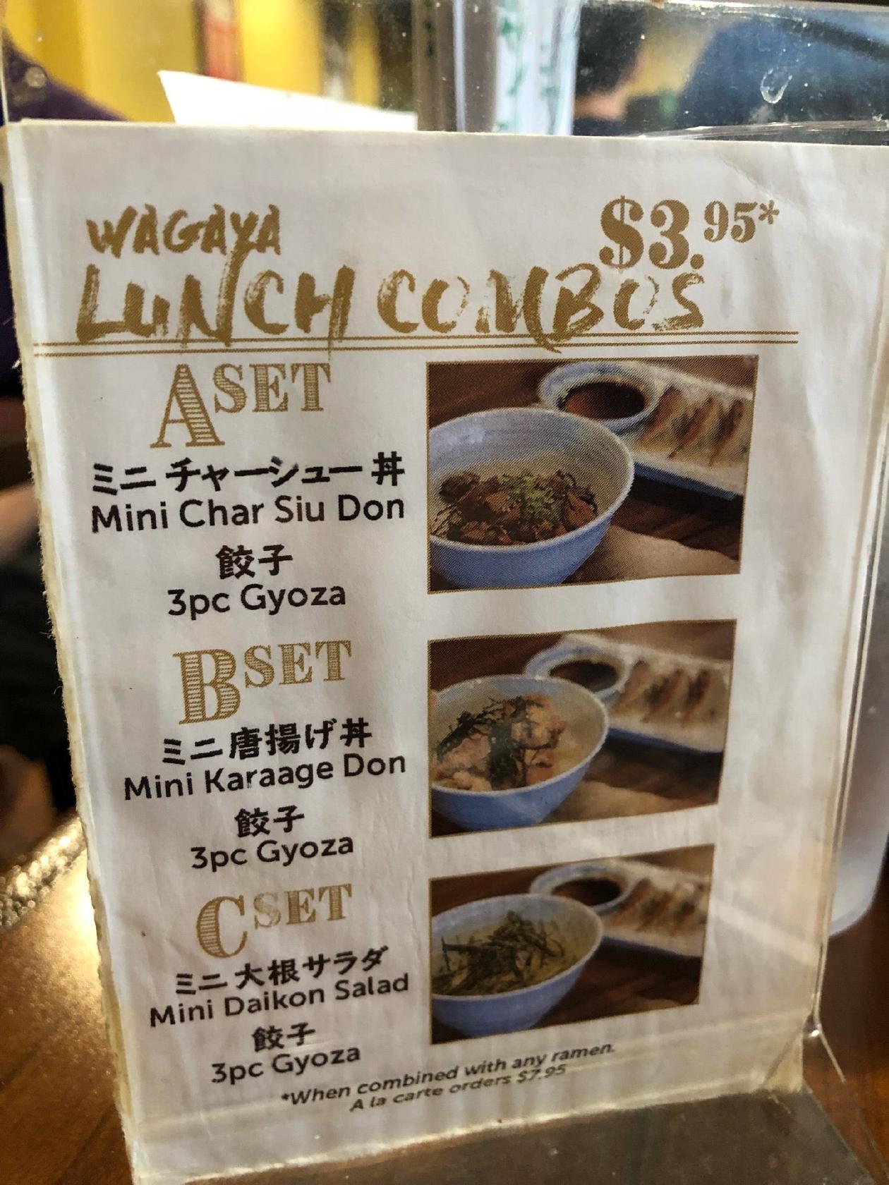 Menu at Wagaya restaurant, Honolulu