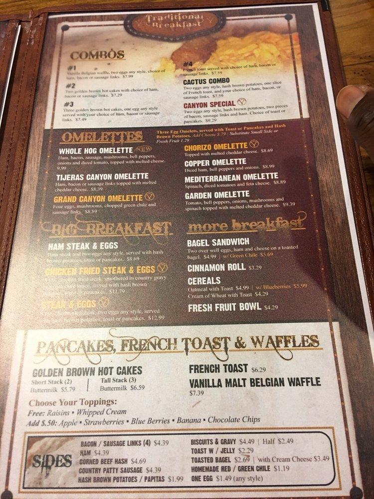 Menu at Copper Canyon Cafe, Albuquerque