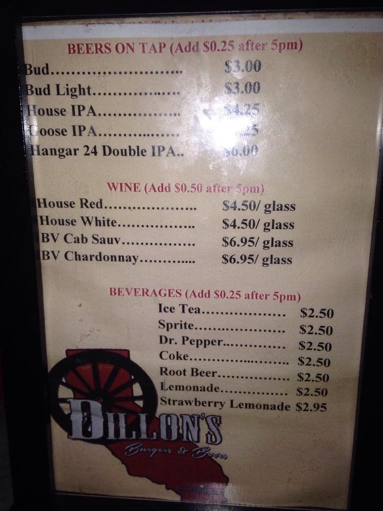 Menu at Dillon's Burgers & Beers Restaurant, Desert Hot Springs