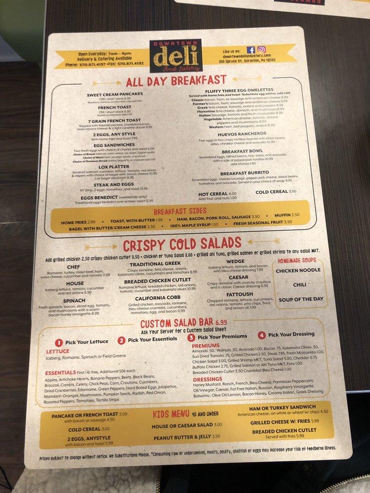 Menu At Downtown Deli Restaurant, Scranton