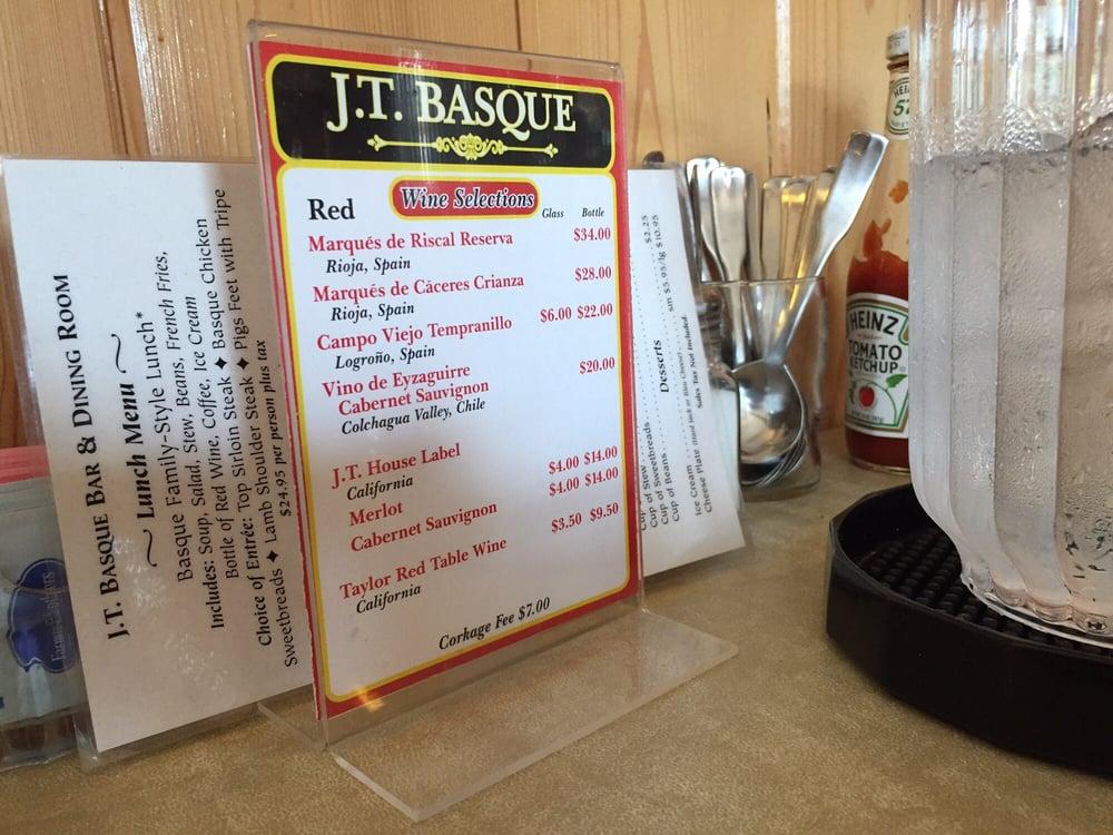 Menu at J T Basque Bar & Dining Room, Gardnerville