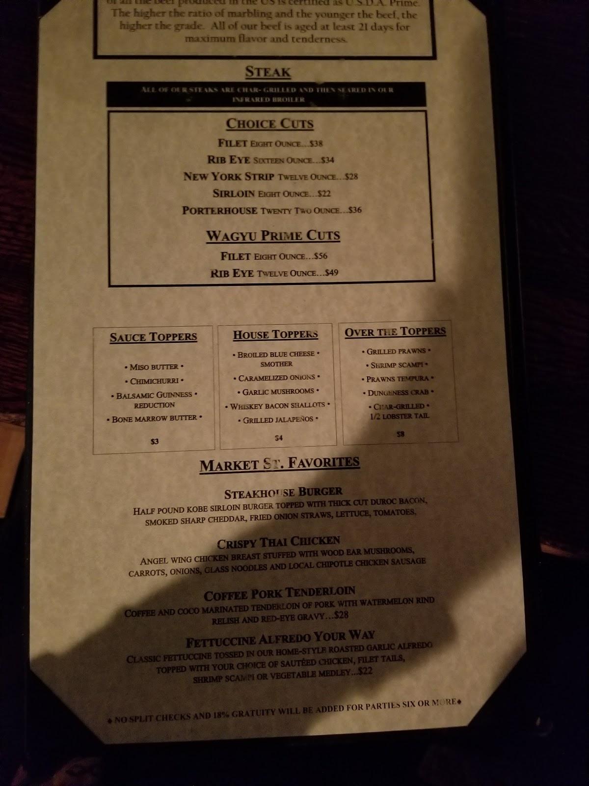 Menu at Market Street Blade and Barrel, Redding
