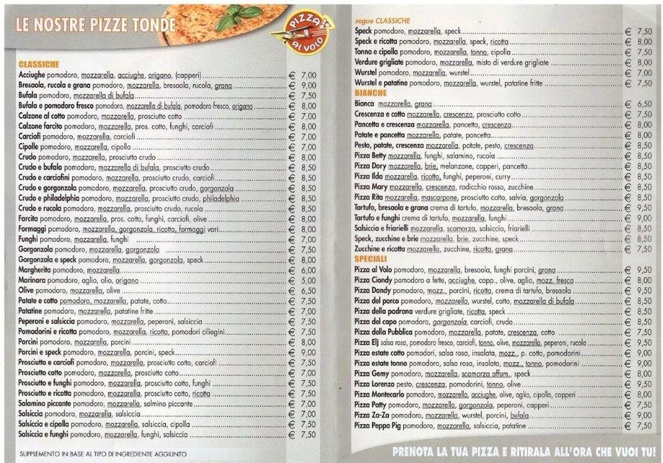 Menu da Pizza Al Volo ristorante, Rivergaro, Piazza Paolo