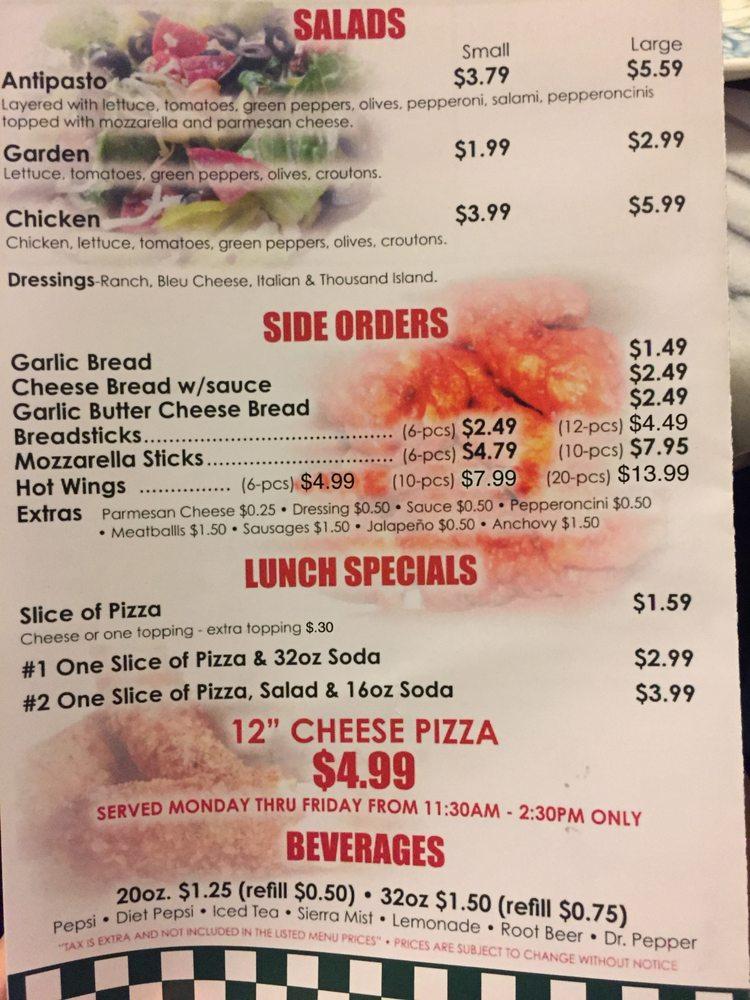 Menu at Antonio Pizza pizzeria, Riverside