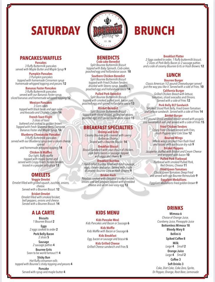 Menu at Bourrée desserts, Youngsville