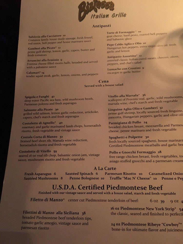 Menu at La Bistecca Italian Grille steakhouse, Plymouth